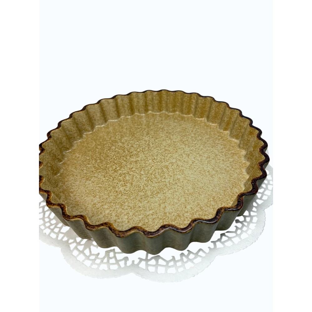 Vintage Treasure Craft Stoneware Tart Pan Fluted Pie Quiche Dish Speckled Tan Br